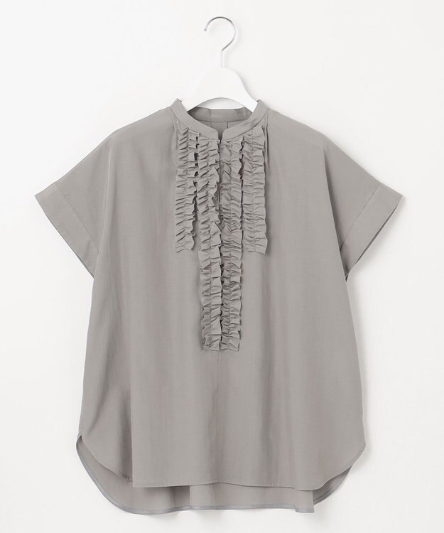 自由区 【洗える】ソフトリネンフリルディティール ブラウス グレー