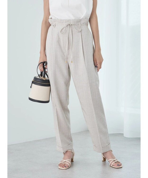 earth music&ecology リネンライクテーパードパンツ（ストライプ）