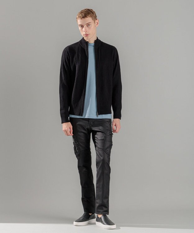 JOSEPH HOMME  新柄【洗える】シルクバルキー　　ハイネックジップアップニット ブラック系