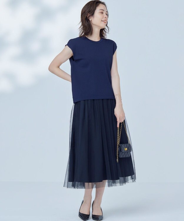 組曲 【2SET・WEB限定】フラワーレース5分袖ツイン ニット ネイビー系