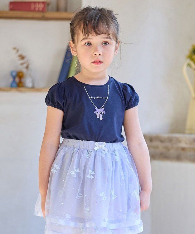 ANY KIDS ネックレス モチーフ Tシャツ ネイビー（トゥシューズ）