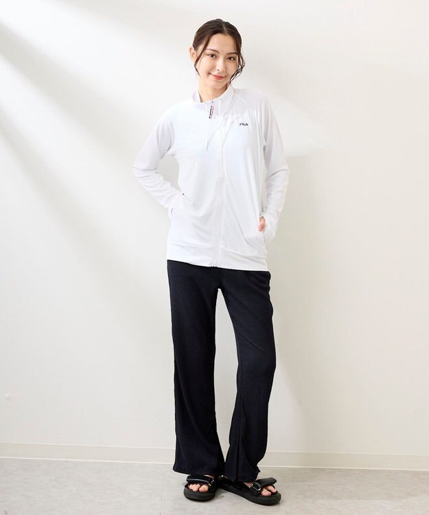 OP／FILA 【FILA】ラッシュガードブロックメッシュ スタンドカラージャケット ホワイト