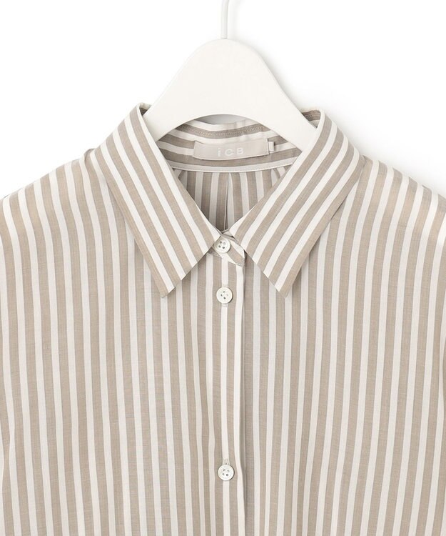 ICB L 【洗える】 キュプラローンストライプ シャツ オリーブストライプ系