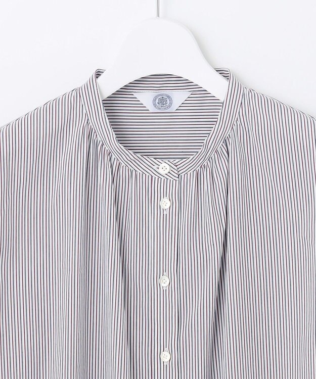 J.PRESS LADIES L 【洗える】BEZ C/Ny ドビーストライプ バンドカラー ブラウス ネイビー系1