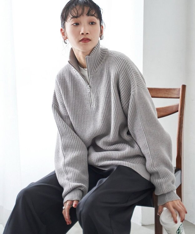 WEGO オーバーフィットハーフジッププルオーバー ライトグレー