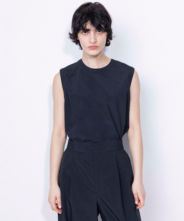 NAVE 【ReNAVE・洗える/撥水加工/接触冷感/UVケア/セットアップ】ナイロンタスラン ノースリブラウス ブラック系