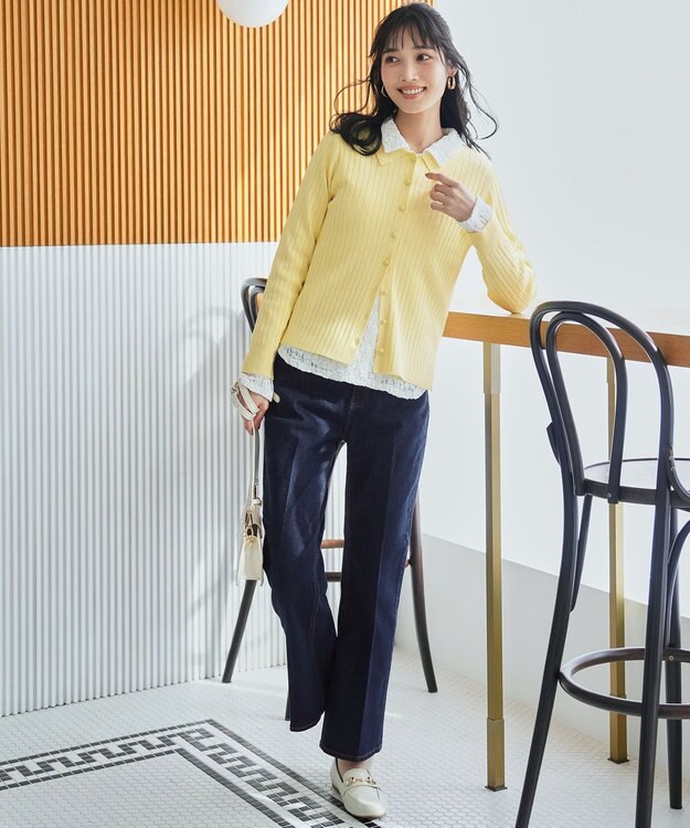 ANY SIS L センタープレスセミフレア デニム ワンウォッシュ