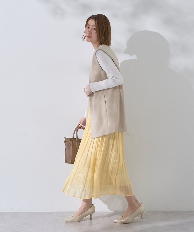 YECCA VECCA シャイニーサテンプリーツスカート Yellow