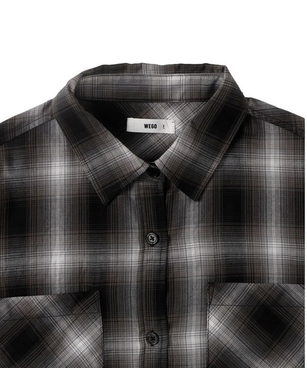 WEGO 【手洗い可/綿100％】オンブレチェックショートシャツ ブラックチェック1