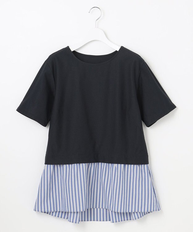 自由区 【洗える】コンビネーションシャーティング ペプラムデザイン カットソー ネイビー系1