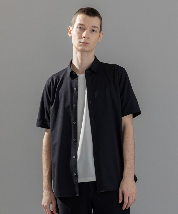 JOSEPH HOMME 新素材【洗える/ストレッチ】ハイゲージコットンジャージー 　レギュラーカラーシャツ ブラック系