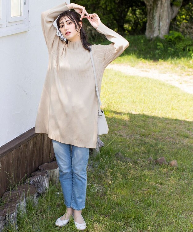 Tiaclasse L 【洗える】もっちり柔らかいハーフリブニットチュニック エクリュ