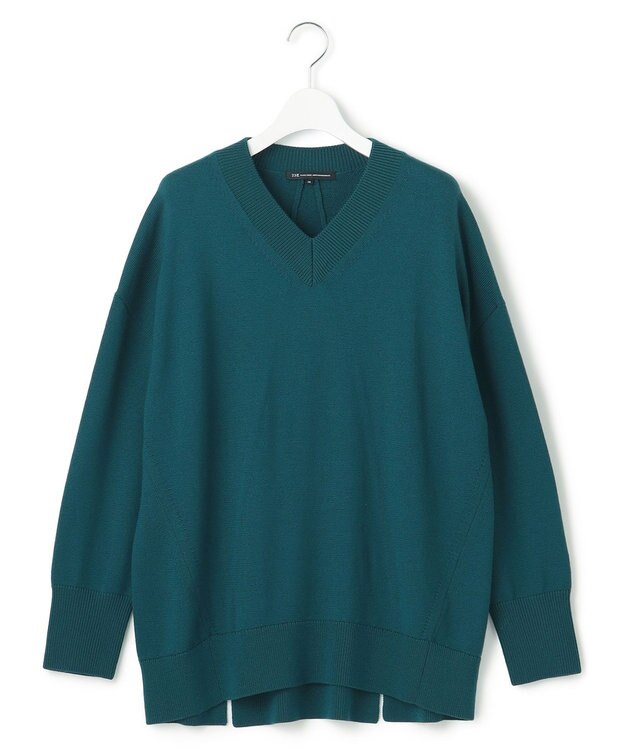 23区 【洗える】ウールミドルゲージ Vネック チュニック ニット ピーコックグリーン系