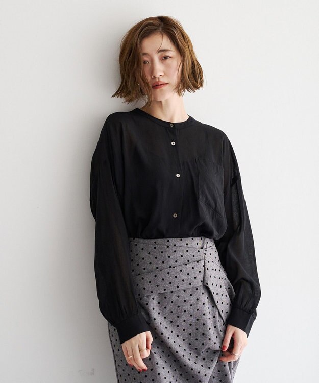 YECCA VECCA ドライタッチシアーバンドカラーシャツ Black