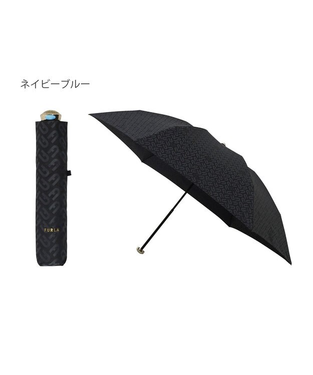 MOONBAT フルラ (FURLA) 折りたたみ傘 雨傘 ジャカード モノグラム ベア UV 軽量 ネイビーブルー