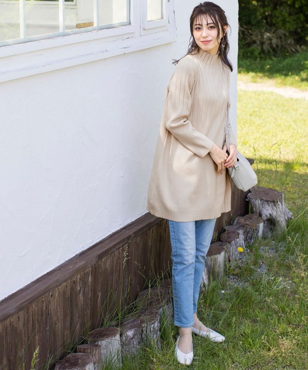 Tiaclasse L 【洗える】もっちり柔らかいハーフリブニットチュニック エクリュ