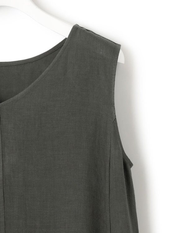 23区 【洗える】LIBECO ノースリーブ ワンピース カーキ系