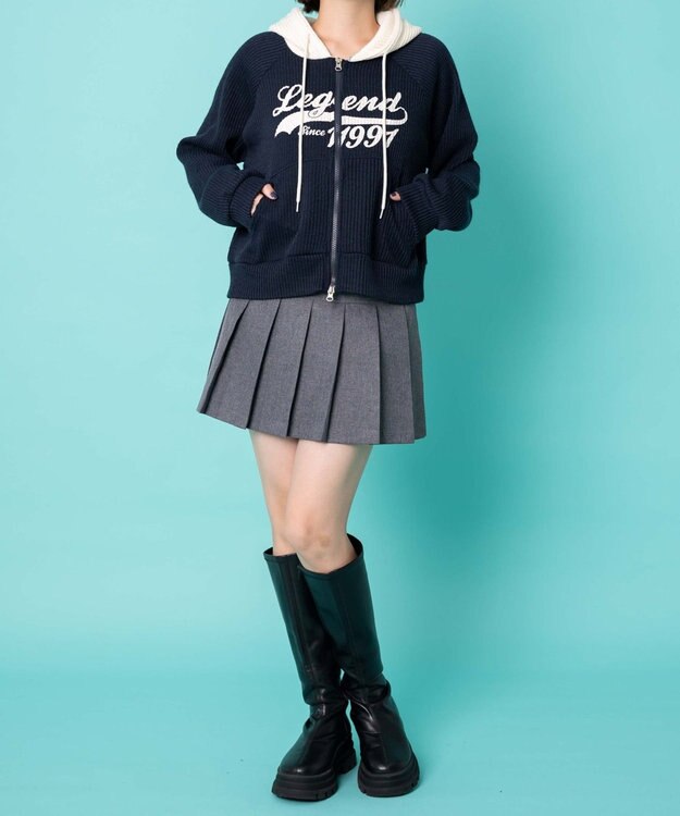 WEGO バイカラーニットジップパーカー ネイビー