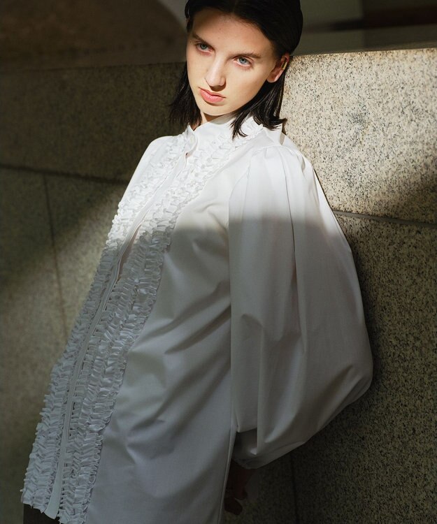 #Newans 【シワになりにくい/洗濯機可能】ロングフリルチュニック ホワイト