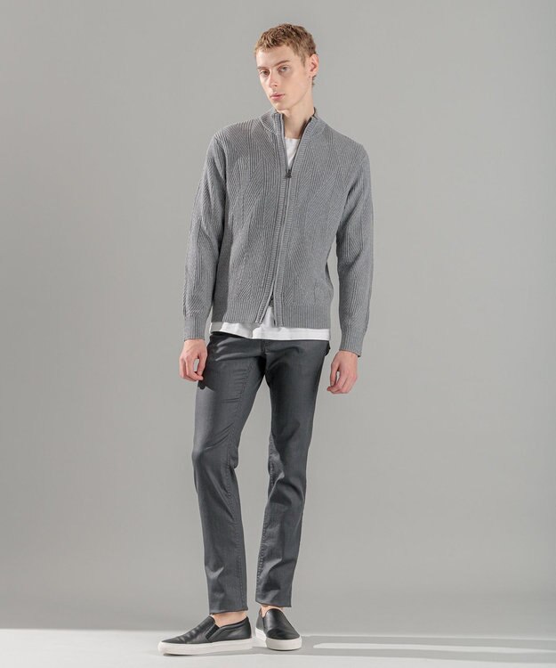 JOSEPH HOMME  新柄【洗える】シルクバルキー　　ハイネックジップアップニット ライトグレー系