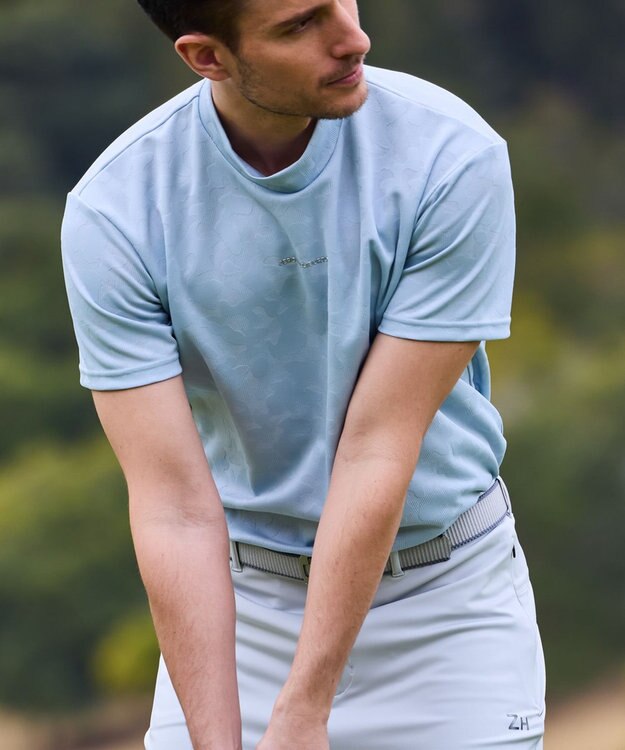 ZERO HALLIBURTON エレガントカモ柄ジャガードモックネックTシャツ ZHG-M5S8b 82957 ライトブルー