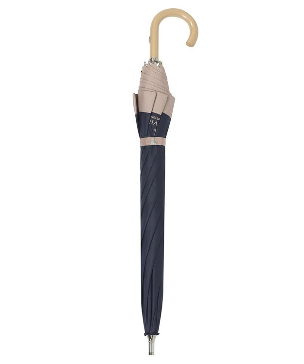 MOONBAT 【遮光/晴雨兼用日傘】LANVIN COLLECTION (ランバン コレクション)グログランリボン バイカラー 遮熱 UV 長傘 ディープブルー