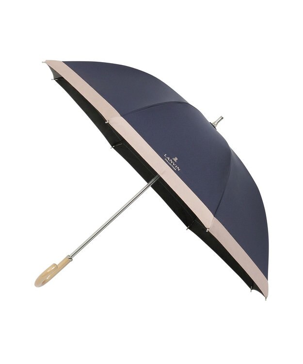 MOONBAT 【遮光/晴雨兼用日傘】LANVIN COLLECTION (ランバン コレクション)グログランリボン バイカラー 遮熱 UV 長傘 ディープブルー