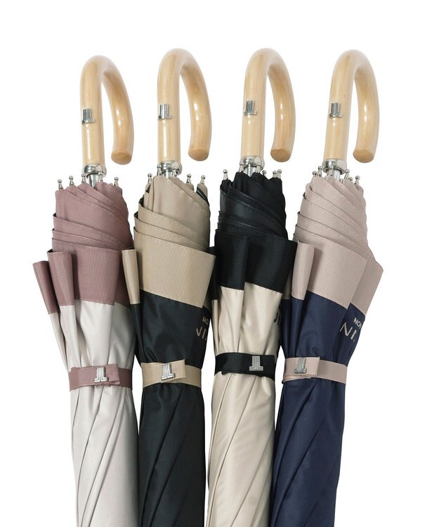 MOONBAT 【遮光/晴雨兼用日傘】LANVIN COLLECTION (ランバン コレクション)グログランリボン バイカラー 遮熱 UV 長傘 ディープブルー