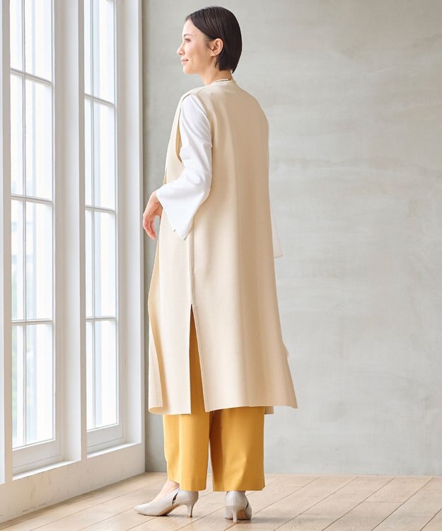 自由区 【WEB限定カラーあり・洗える】クレープストレッチニット ジレ シャンパンベージュ×マスタード