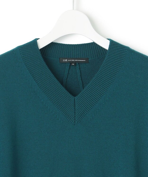 23区 【洗える】ウールミドルゲージ Vネック チュニック ニット ピーコックグリーン系