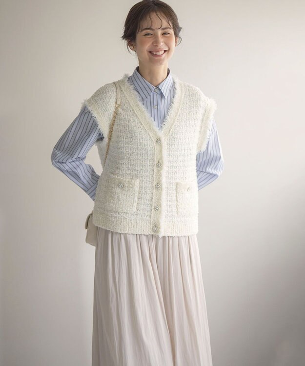 組曲 フリンジニット ベスト パールホワイト