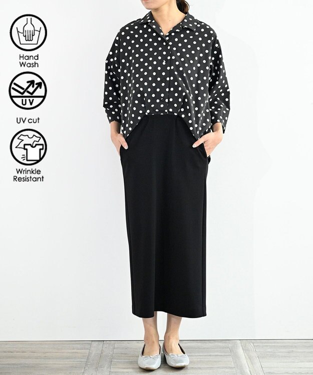 FORFORMO 【洗える/UVカット】Layered Shirt One-piece レイヤードシャツワンピース プリントブラック