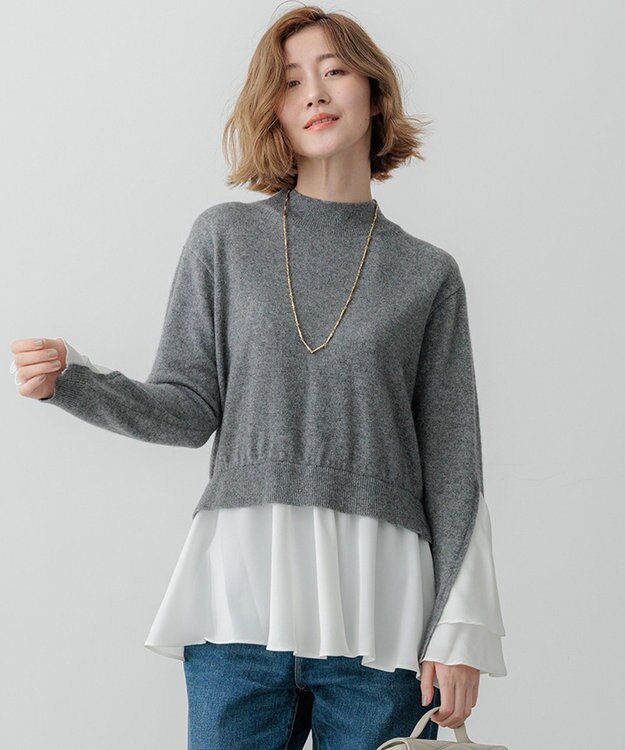 23区 L 【23区×Oggiコラボ】フレアサテンコンビ ラメニット グレー系