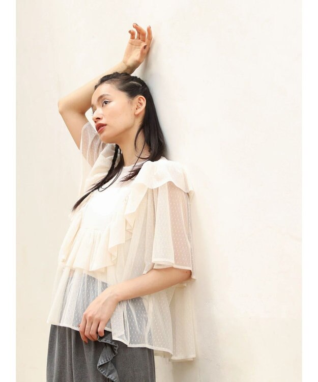 Green Parks ■ＥＳＣＡＲ　ドットチュールフレアヨークプルオーバー Ivory