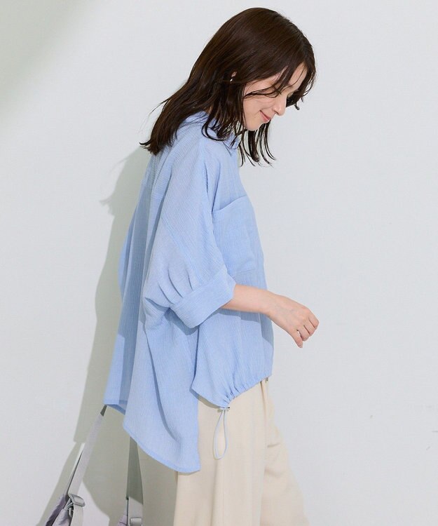 Green Parks 表面感裾ドロスト半袖シャツ Blue