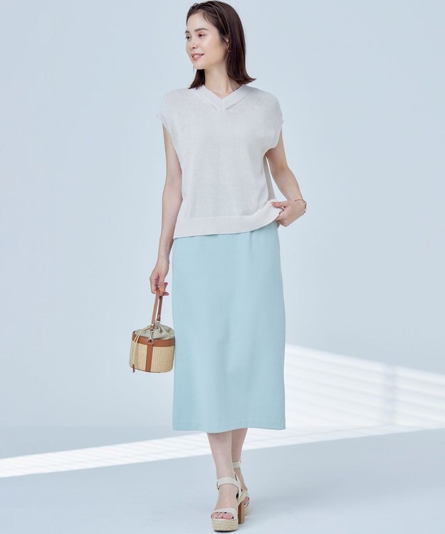 組曲 S 【WEB限定】ストライプジャガード タイトスカート クリームミント系