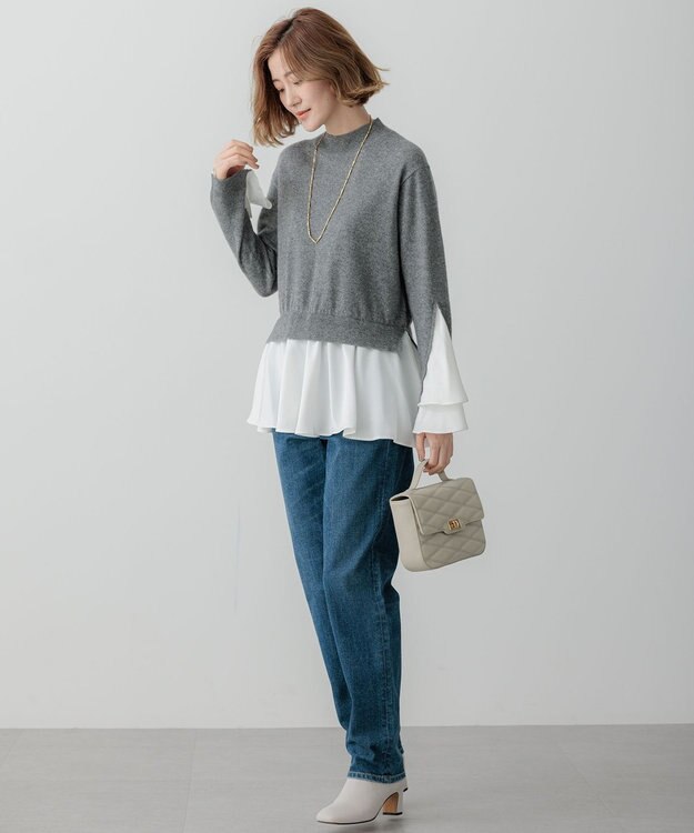 23区 L 【23区×Oggiコラボ】フレアサテンコンビ ラメニット グレー系