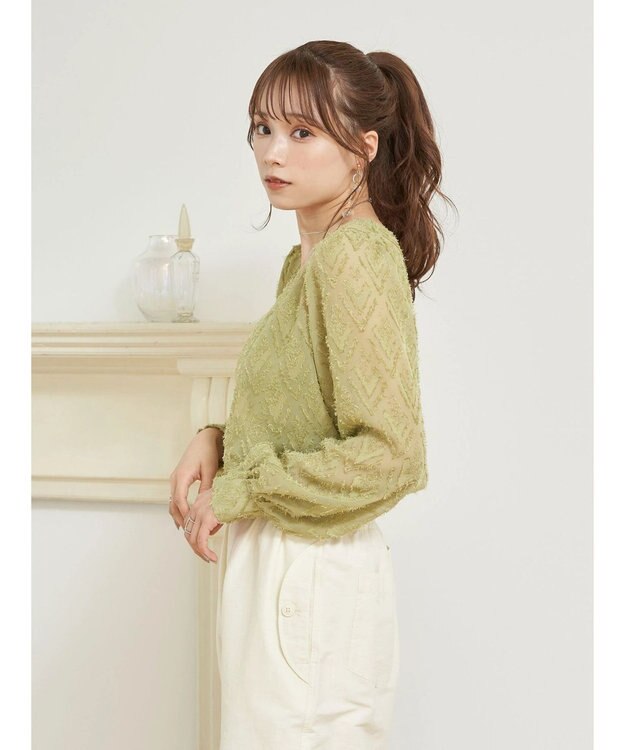 earth music&ecology ＳＥＴ２点カットジャカードカーディガン＋ビスチェ Lime Green