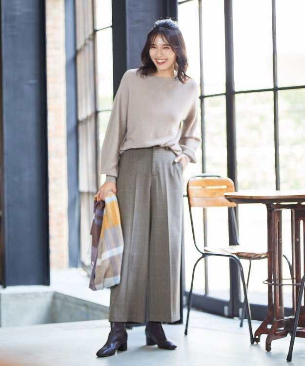 ANY 【ウエストゴム/ストレッチ/裏起毛】シークレットウォーム　ワイド ブラウングレンチェック