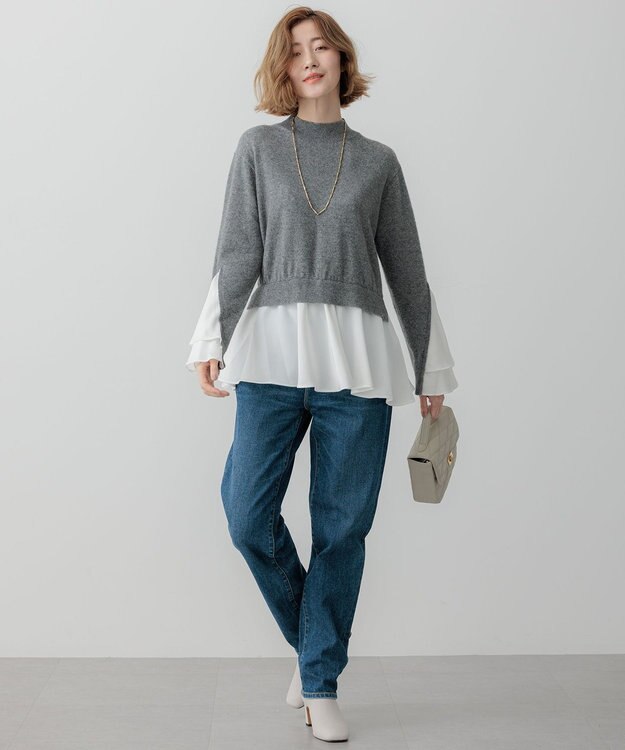 23区 L 【23区×Oggiコラボ】フレアサテンコンビ ラメニット グレー系