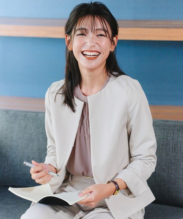 Tiaclasse L 【ダブルクロス・洗える】ノーカラージャケット グレージュ