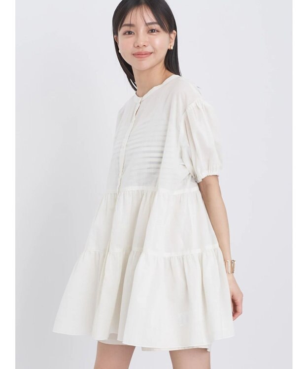 earth music&ecology 綿ローンティアードチュニック Off White