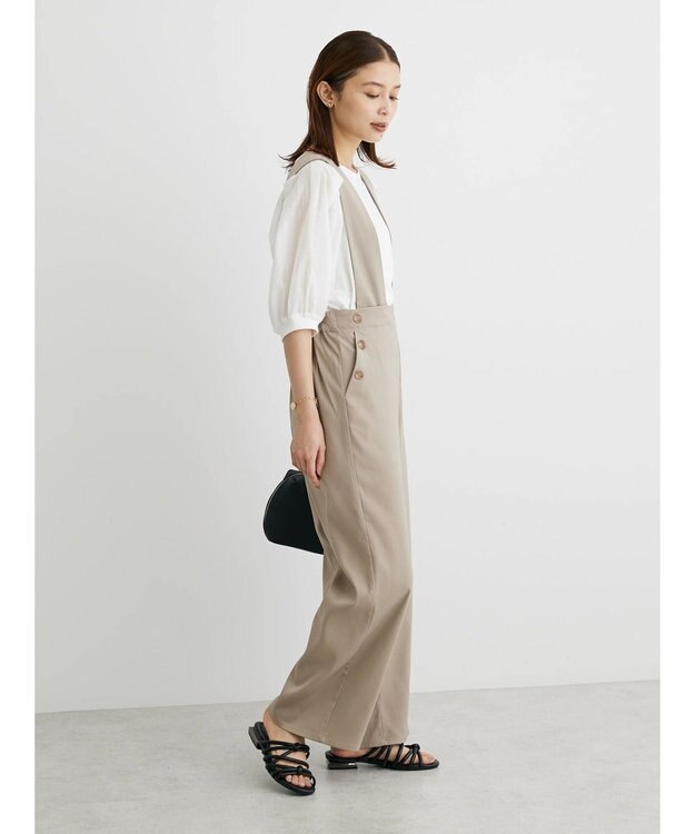 Green Parks ２ｗａｙデザインボタンサス付きパンツ Gray Beige