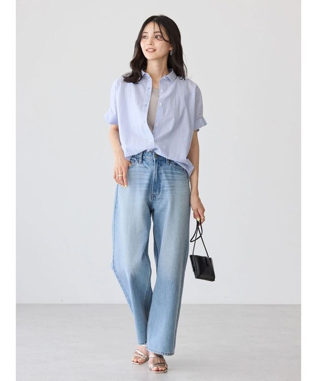 AMERICAN HOLIC ＵＶカット袖タックフレンチスリーブシャツ Stripe Navy