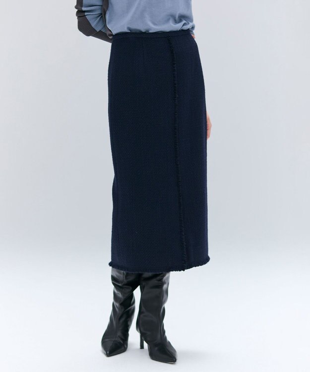 BEIGE， MULLIN / ウールツイードフロントベントスカート Midnight