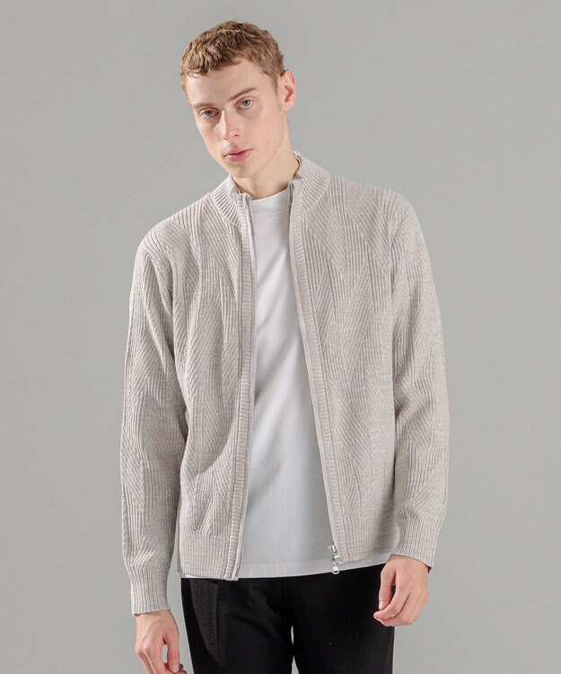 JOSEPH HOMME  新柄【洗える】シルクバルキー　　ハイネックジップアップニット ブラック系