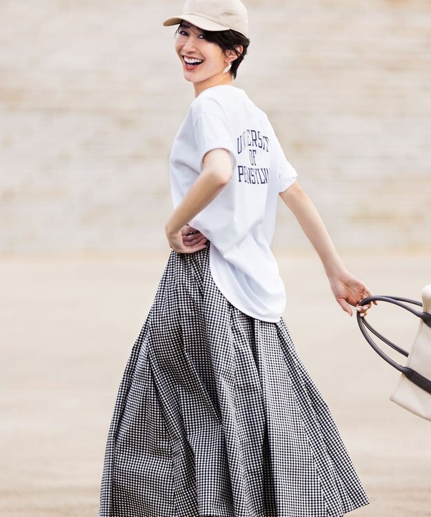 ANY 【ウエストゴム】シャンブレーライク スカート ブラックギンガム