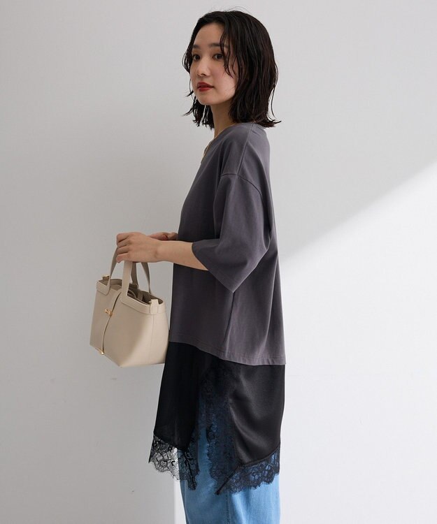 Green Parks レースドッキングＴシャツ Charcoal Gray