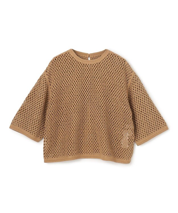 UNFILO クロシェレースニット ハーフスリーブ プルオーバー キャメル