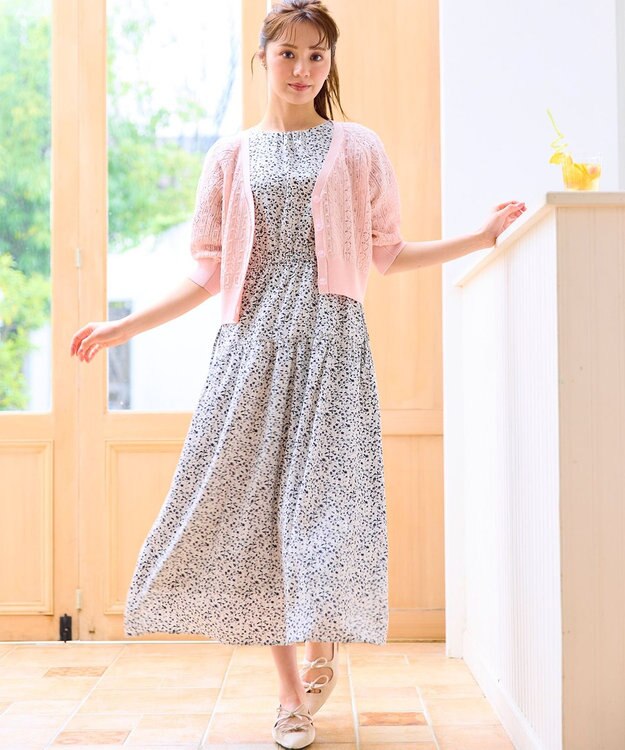 Feroux 【ご好評につき今季も登場！・洗える】透かし編み カーディガン ピンク系